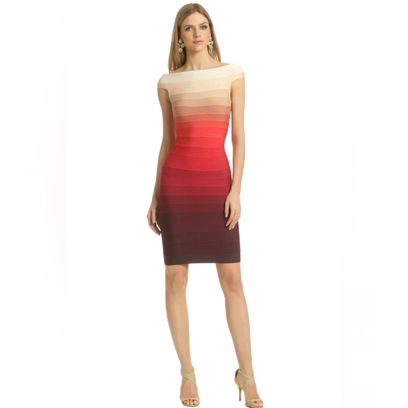 Herve Leger Bridget Ombré red dress size medium Authentic - Picture 5 of 13